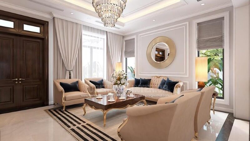 Bộ bàn ghế sofa phòng khách tân cổ điển đẹp, sang trọng, quý phái. Thiết kế nội thất