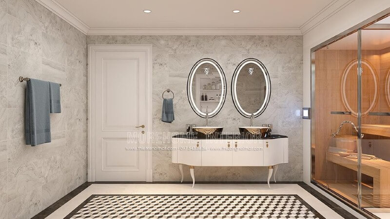 Gương soi trang trí phòng tắm hình elip có đèn led cao cấp tạo điểm nhấn đẹp, sang trọng cho phòng tắm. Thiết kế nội thất cao cấp