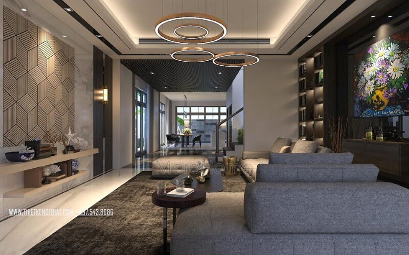Sắp xếp tầng 1 đẹp, sang trọng cho nhà phố, biệt thự với ý tưởng thiết kế phòng khách kề phòng ăn theo phong cách hiện đại. Thiết kế nội thất
