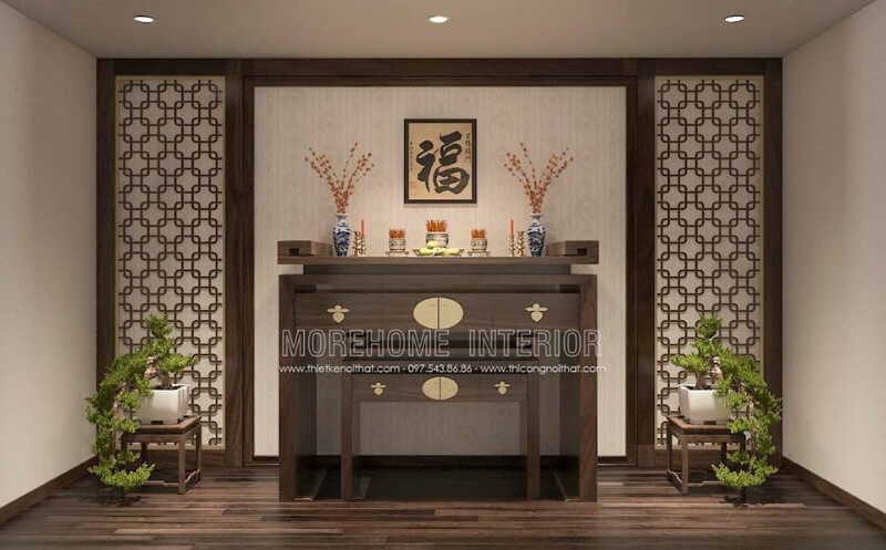 Tủ thờ gỗ tự nhiên cao cấp đẹp, sang trọng cho phòng thờ. công ty thiết kế nội thất cao cấp