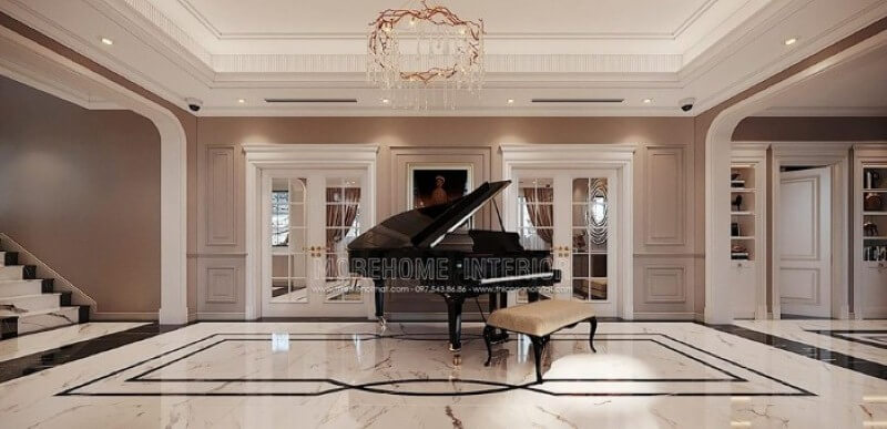 Sắp xếp không gian để bàn piano đẹp trong biệt thự Vinhomes Imperia Hải Phòng. công ty thiết kế nội thất cao cấp