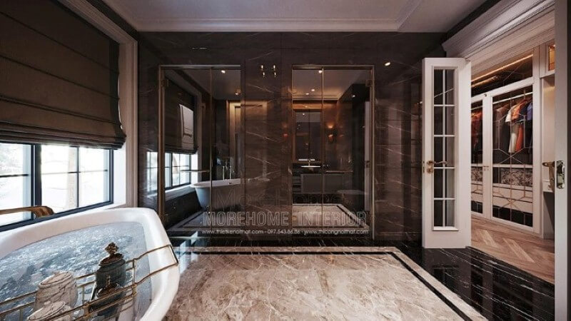 Cửa kính cường lực cao cấp lựa chọn tuyệt vời tạo nên vẻ đẹp sang trọng, đẳng cấp cho không gian phòng tắm biệt thự, nhà phố. công ty thiết kế nội thất cao cấp