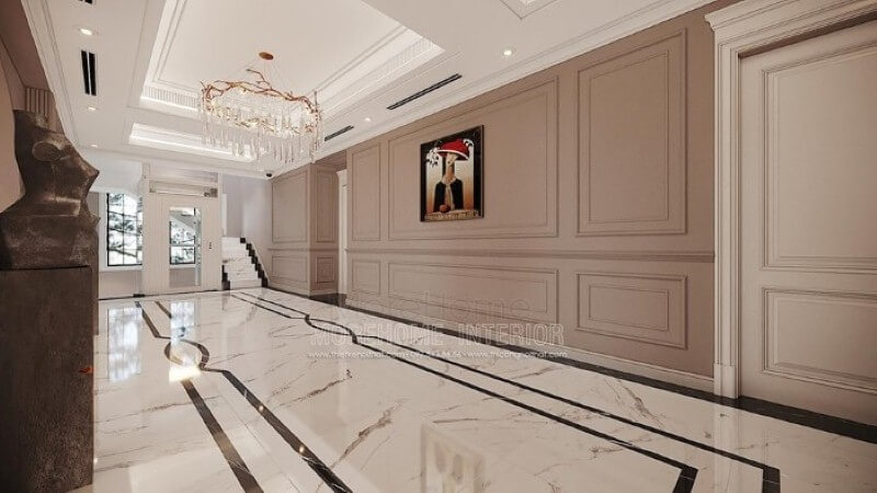 Trang trí hành lang đẹp ấn tượng với đèn treo tường pha lê cao cấp. Thiết kế nội thất