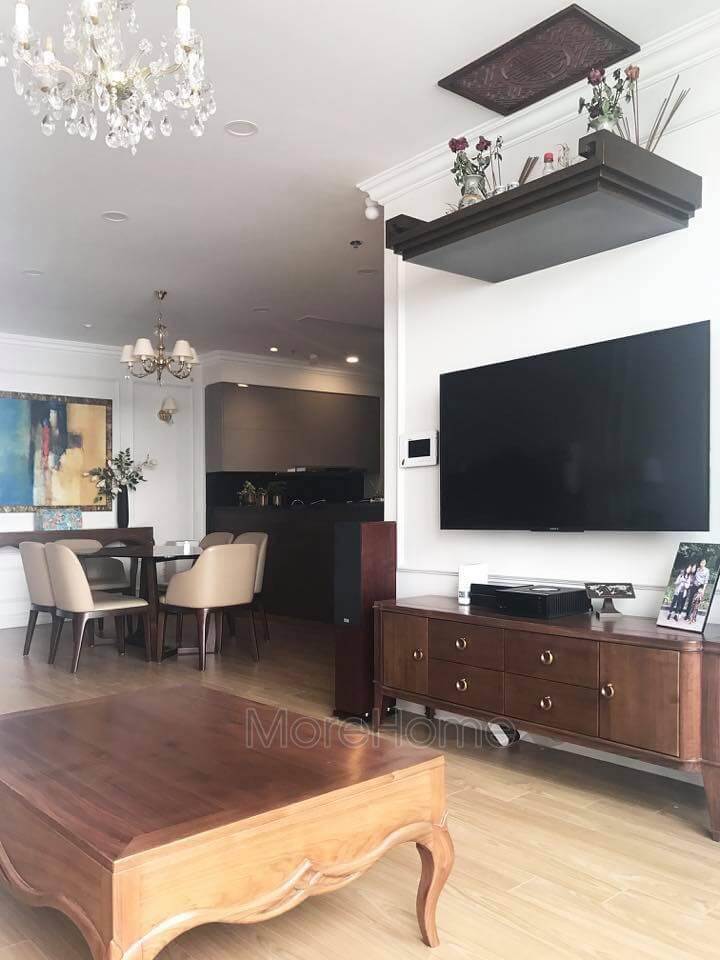Thi công bàn trà gỗ óc chó sang trọng cho chung cư Vinhomes Gardenia Mỹ Đình Hà Nội Thi công nội thất phòng khách đẹp, sang trọng