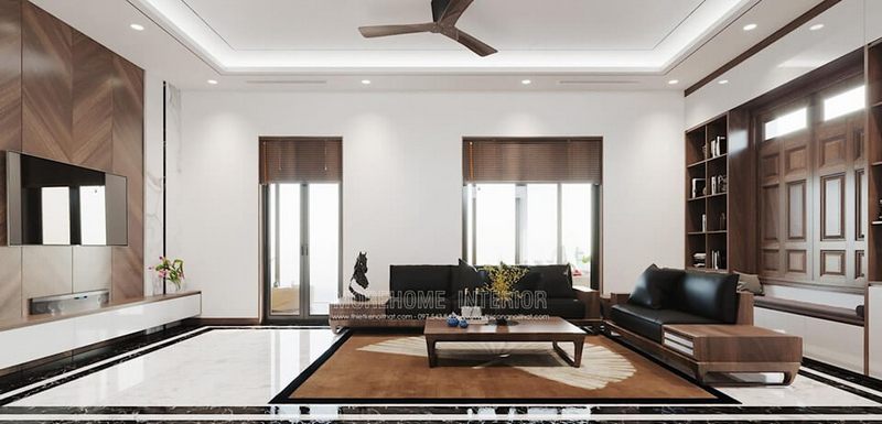 Thiết kế nội thất gỗ phòng khách cho nhà phố hiện đại sang trọng