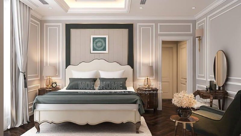 Thiết kế nội thất phòng ngủ tân cổ điển sang trọng, quý phái.